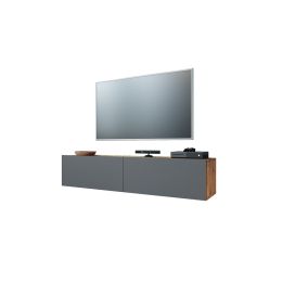 Mueble Mesa TV para Pared Color Antracita-Roble 140x31.5x29.5 cm - 2 Puertas Estilo Moderno.
