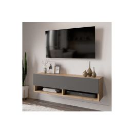 Mueble Mesa TV Moderno con 1 Puerta y Estantes en Melamina Color Antracita y Cambria - 100x31.5x29.6cm
