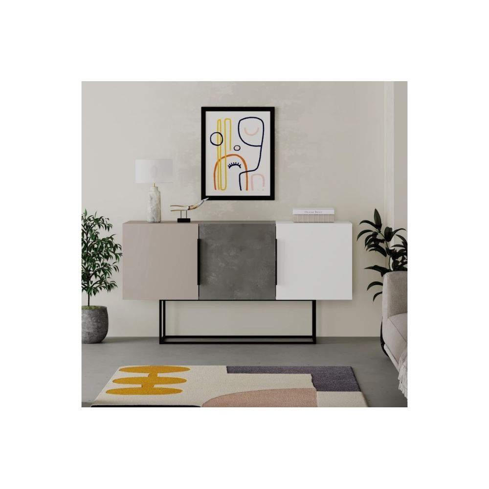 Buffet Moderno de 2 Puertas Color Gris Antique-Mocha-Blanco