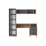 Mesa de Trabajo con Estantería y 2 Cajones, Color Antracita-Natural, 160x50x161.8 cm