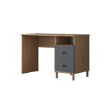 Mesa de Trabajo con Estantería y 2 Cajones, Color Antracita-Natural, 160x50x161.8 cm