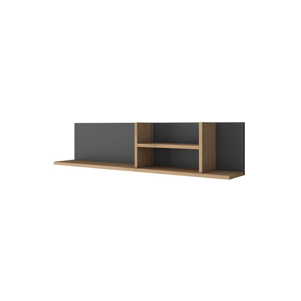 Mesa de Trabajo con Estantería y 2 Cajones, Color Antracita-Natural, 160x50x161.8 cm
