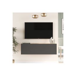 Mueble Mesa TV Moderno con Puerta en Melamina Color Antracita y Cambria 100x31.5x29.6cm - Diseño Elegante para Salón.