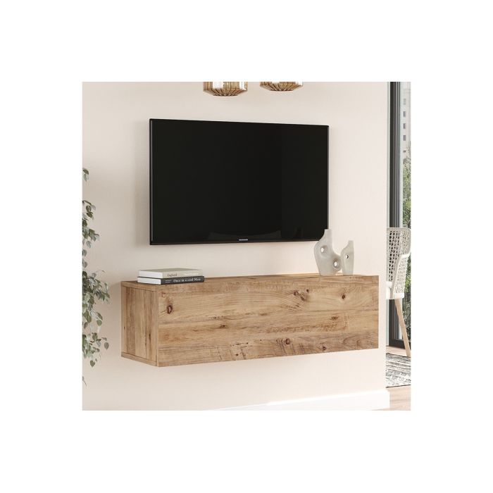 Mueble Mesa TV Moderno con Puerta en Melamina Color Madera 100x31.5x29.6cm - Diseño Elegante para Salón.