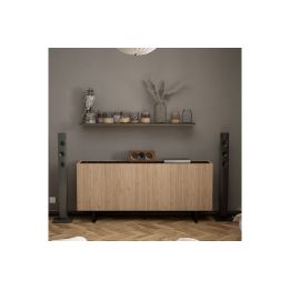 Buffet con Patas Metálicas en Melamina Roble y Negro, 180x42x80 cm, Ideal para Comedores y Salones