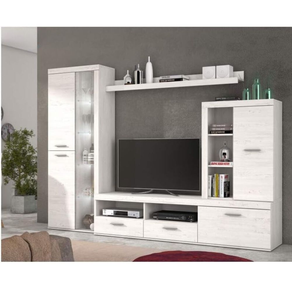 Mueble de Salón Moderno con Leds,Acabado en Andersen Pino, Medidas: 260 cm (An) x 191 cm (Al) 47,5 cm (Fon) Meyvaser