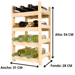 Botellero de Madera de Pino apilable en Color Natural para 12 Botellas y con 4 Niveles de Altura