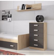 Sinfonier 5 Cajones, Cómoda, Acabado en Cambrian y Grafito, Medidas: 60 cm (An) x 108,5 cm (Al) x 38 cm de (Fon) - Meyvaser