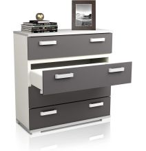 Comoda 4 Cajones, Color Blanco y Grafito, Medidas: 89 cm (Largo) x 89,6 cm (Alto) x 39,6 cm de (Fondo) Meyvaser