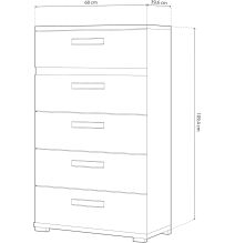 Sinfonier 5 Cajones, Cómoda, Color Negro, Medidas: 60 cm (Largo) x 109,4 cm (Alto) x 39,6 cm de (Fondo) – Meyvaser