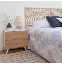 Meyvaser Mesita de noche 2 cajones Color blanco y Natural 52 cm (ancho) x 50 cm (alto) x 34,8 cm (fondo)