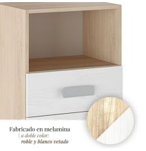 Mesita de noche - Dormitorio o Mesa Auxiliar Salón, Natural y Blanco Veteado, 47.5 x 73 x 39.6 cm