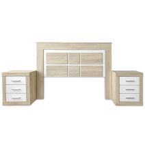 BricoExpo - Pack Cabecero de 160 x 120 cm + 2 Mesitas de Noche |Color Cambria y Blanco (para Cama de 135-140 o 160)