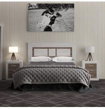 Mesita de Noche, Mesilla de Dormitorio, Color Pino y Gris, Medidas: 50 cm (Lar) x 34,6 cm (Fon) x 60 cm (Al)