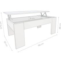 Mesa de Centro Elevable, Mesita de Salón o Comedor, Acabado en Color Wengue, Medidas: 90 cm (An) x 50 cm (Fon) x 46-57 cm (Al)