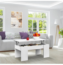 Mesa de Centro Elevable, Mesita de Salón o Comedor, Acabado en Color Blanco, Medidas: 90 cm (An) x 50 cm (Fon) x 46-57 cm (Al)