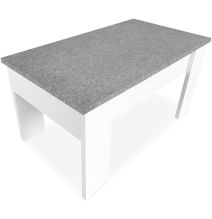 Mesa de Centro Elevable, Medidas: 90 cm x 50 cm x 46-57 cm, Acabado en Color Madera Blanca con Tapa Gris Piedra