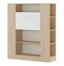 Estantería con Escritorio, Mesa de Ordenador, Acabado en Cambrian y Blanco, Medidas: 119,6 cm (Largo) x 139,6 cm (Alto) x 34,