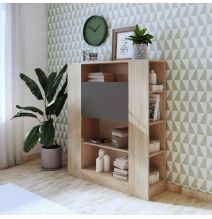 Estantería con Escritorio, Mesa de Ordenador, Acabado en Cambrian y Grafito, Medidas: 119,6 cm (Largo) x 139,6 cm (Alto) x 34