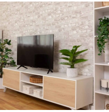 Mueble de TV de Diseño Nórdico, 2 Estantes y 2 Puertas, Cambria - Blanco, 49cm (Al)x 180cm (Anc) x 40cm (Fon)