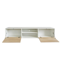 Mueble de TV de Diseño Nórdico, 2 Estantes y 2 Puertas, Cambria - Blanco, 49cm (Al)x 180cm (Anc) x 40cm (Fon)