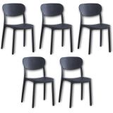Pack 5 Sillas Cocina Color Negro de plastico Polipropileno, Silla de Comedor Medidas: 40 cm (Anc) x 55 cm (Lar) x 80 cm (Al)