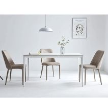 Pack 2 sillas tapizadas en Piel sintética Color Latte, Patas Metal, Medidas: Alto: 87cm Ancho: 50cm Profundidad: 53cm