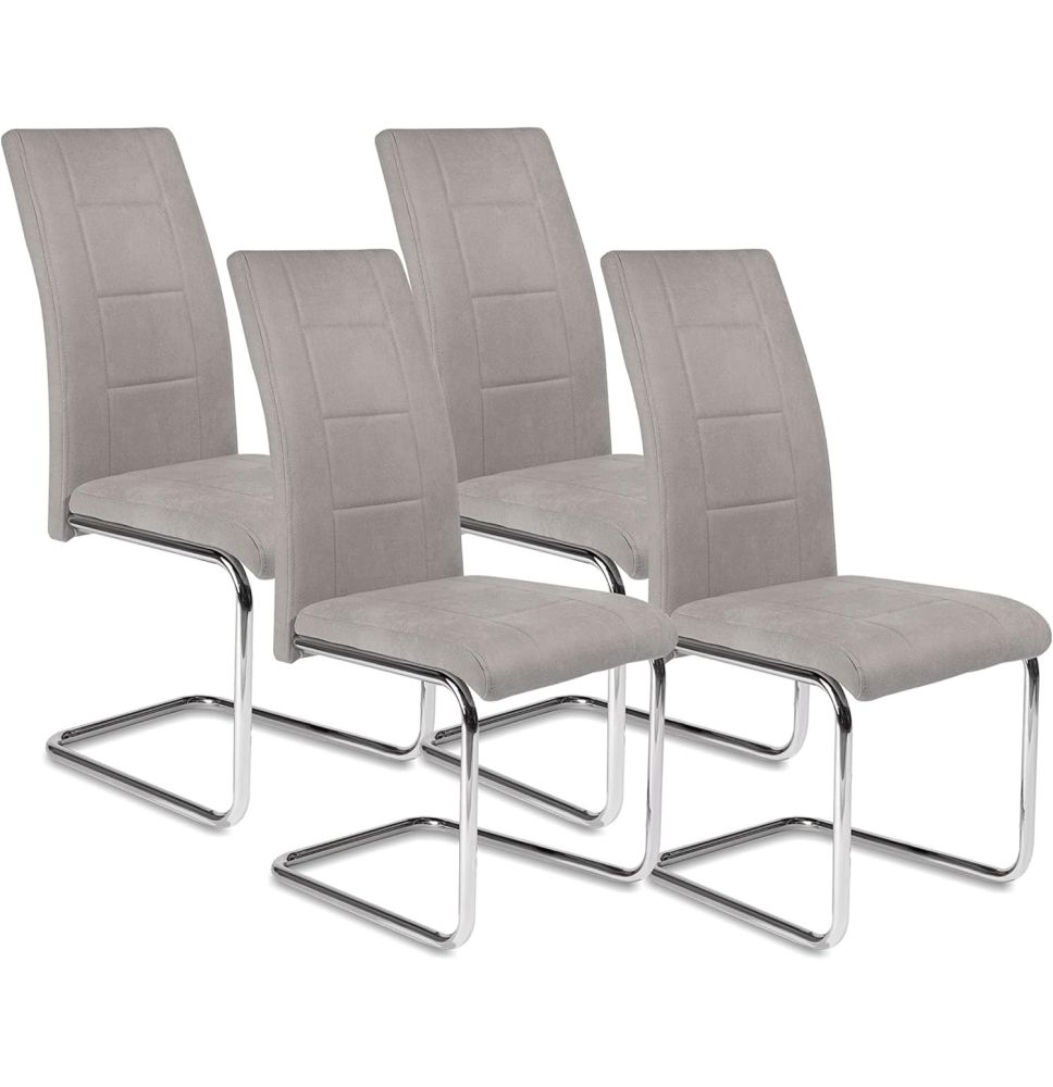 Pack de 4 Sillas Tapizadas para Salón – Acabado Marengo con Patas Cromadas de Aluminio, Medidas: 42,5 cm x 52 cm x 99 cm