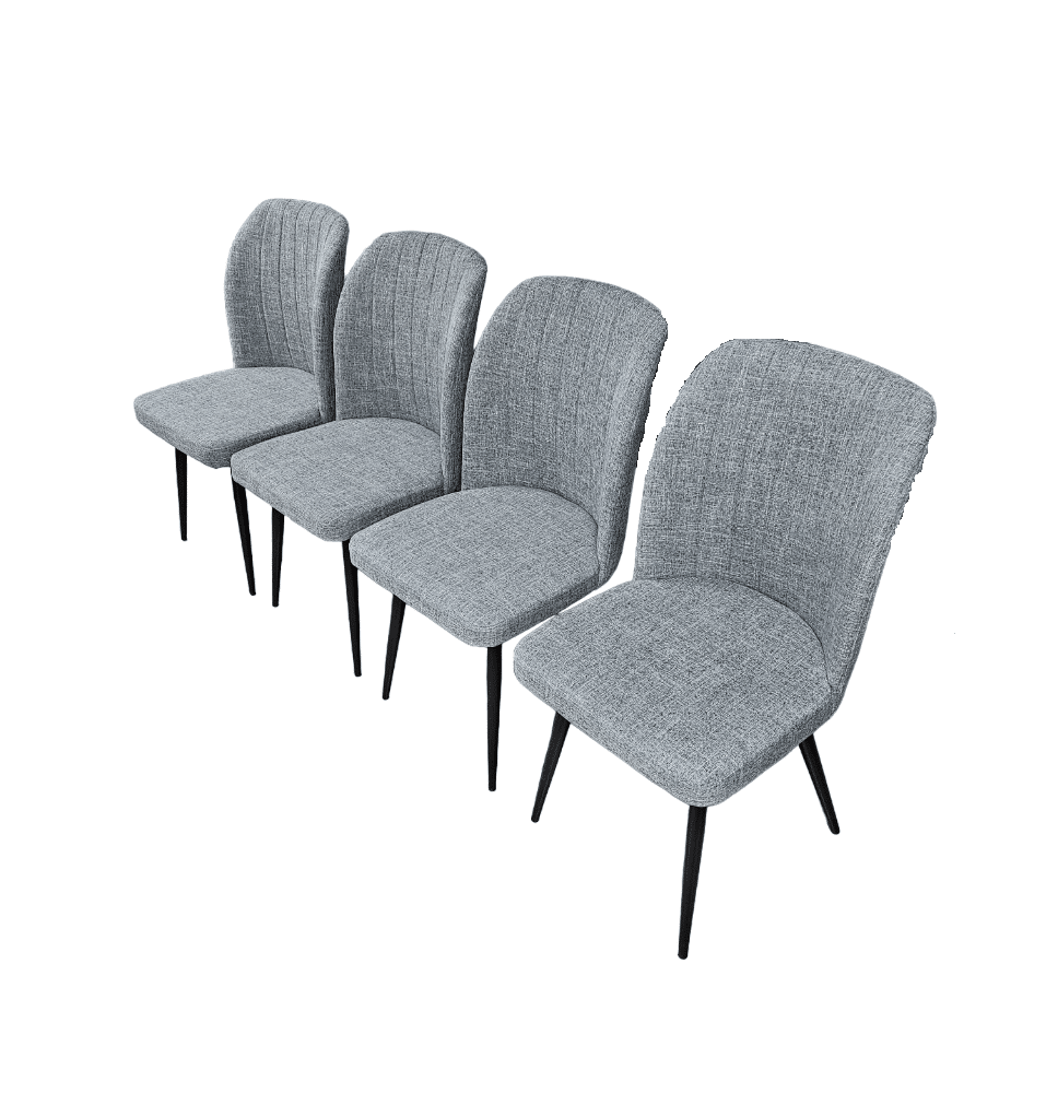 Pack de 4 Sillas Modernas para Comedor– Tapizado en Color Gris con Patas Metálicas Negras, Medidas: 46 cm x 55 cm x 92 cm