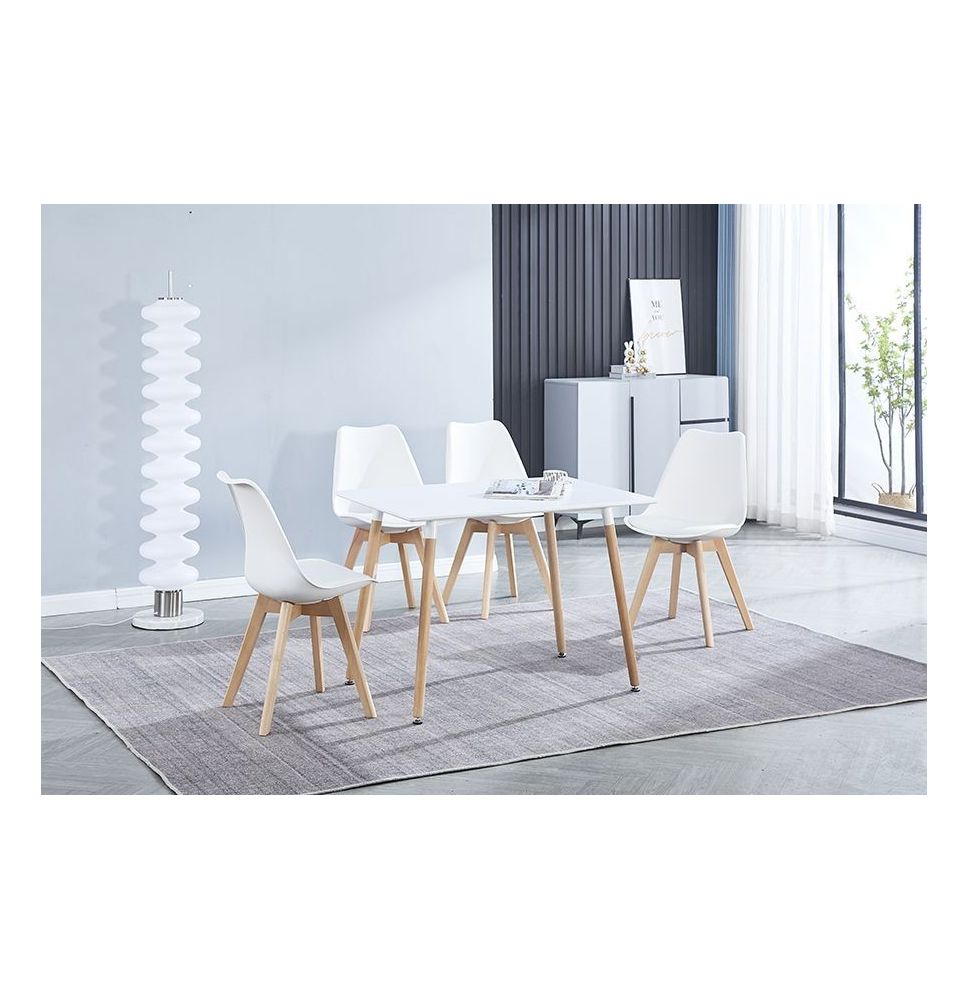 Juego de Comedor Estilo Nórdico: Mesa 100 cm + 4 Sillas Blancas 48 cm x 54 cm x 84 cm – Ideal para Decorar tu Hogar o Café