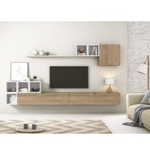 Meyvaser Mueble de salón y TV Conjunto muebles de salón apilable 301 Cm Ancho Color madera y blanco