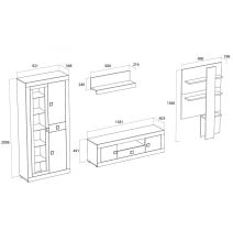 Mueble de Salón Moderno con Leds, Acabado en Andersen Pino -Gris, Medidas: 300 cm (Anc) x 200 cm (Al) 40 cm (Fon)