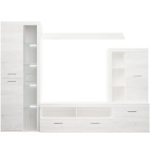 Mueble de Salón Moderno con Leds, Acabado en Andersen Pino, Medidas: 260 cm (Ancho) x 191 cm (Alto) 47,5 cm (Fondo)