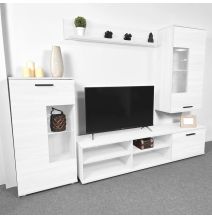 Mueble de Salón Moderno con Leds, Acabado en Andersen, Medidas: 229 cm (Ancho) x 200 cm (Alto) 38 cm (Fondo)