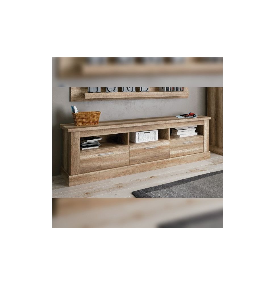 Mueble TV,Mesa de televisión 3 Puertas y 3 Estantes, Acabado en Color Cañón, Patas de Madera,180 cm Lar x 56,6 cm Al x 41,8