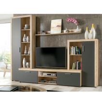 Meyvaser Mueble de salón y TV Composición de salón grande 263 Cm Cambrian- Grafito en madera de gran calidad
