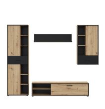 Mueble de Salón Completo | Mueble de TV, Estante, Vitrina | Medidas: 260 x 40.6 x 200 cm | Color Roble Artisan con Gris