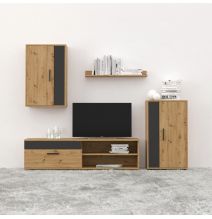 Mueble de Salón Modular Completo| Mueble para Televisión | Color Roble Nudoso y Negro