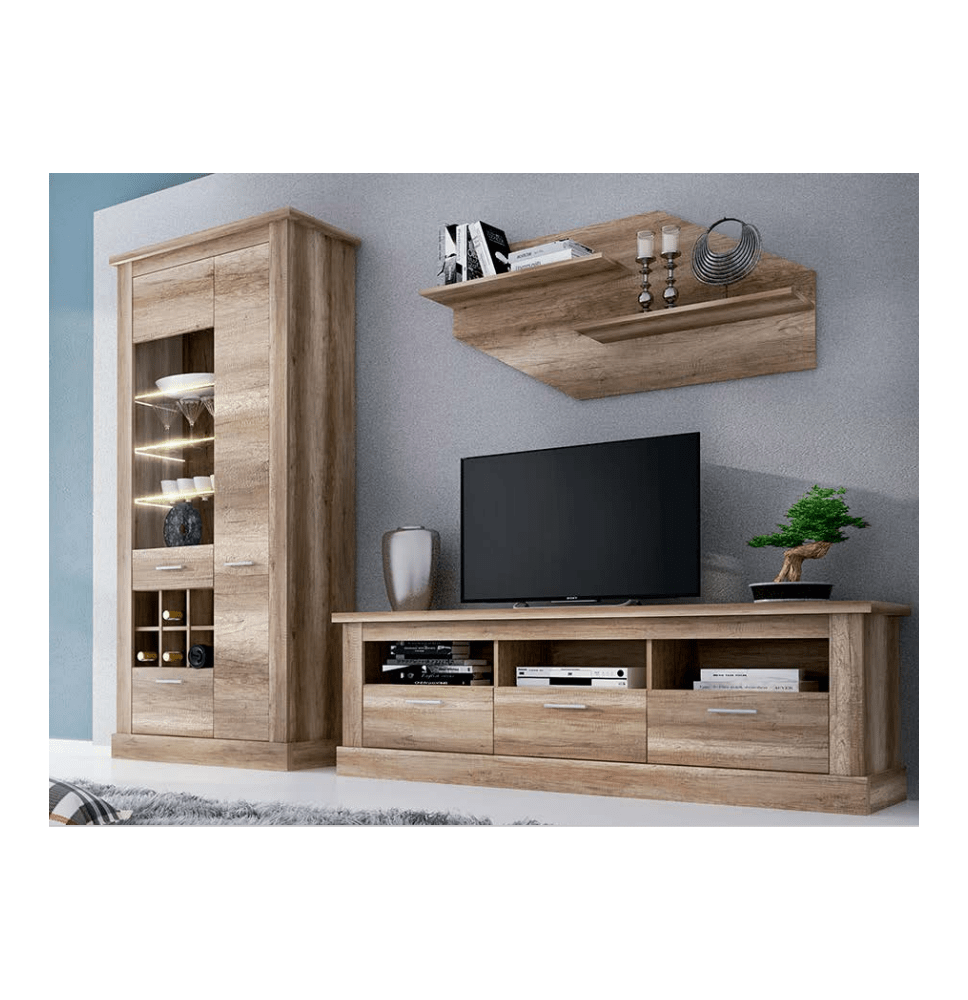 Mueble de Comedor, Mueble Salón, Acabado en Color Cañón, Medidas: 276 cm (Ancho) x 201,6 cm (Alto) x 41,8 cm (Fondo)