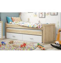 Cama Nido Juvenil con Dos Camas y Dos Cajones - Dormitorio en Cambria y Blanco - 200,5 x 98 x 72 cm
