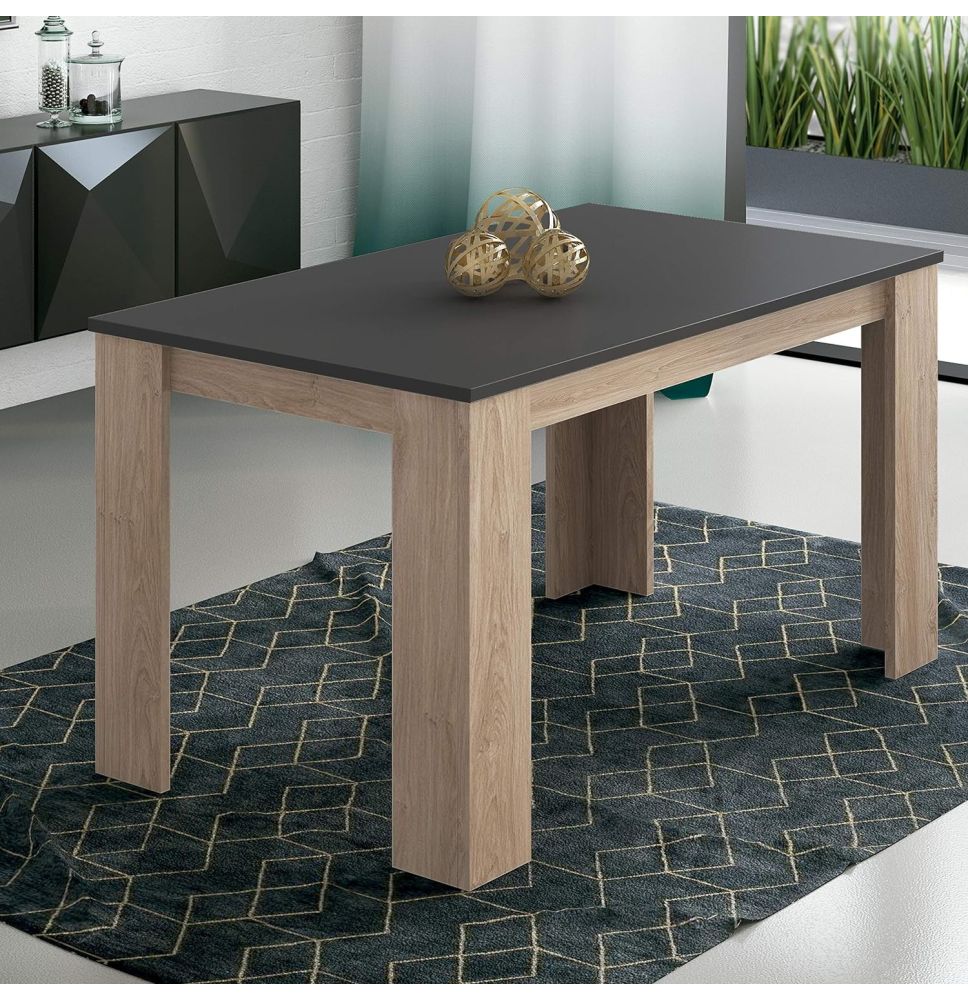 Mesa de Comedor, Mesa de Salón Fija, Color Roble - Grafito, Medidas: 140 cm (Largo) x 80 cm (Ancho) x 75 cm (Alto)