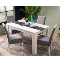 Mesa de Comedor Moderna 135x80x75 cm, Tapa MDF Blanco y Negro con Patas Blancas - Estilo Moderno