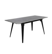 Mesa de Comedor Extensible Moderna – Acabado en Color Cemento y Patas Negro Mate | Ajustable de 140/180x 80x 75 cm