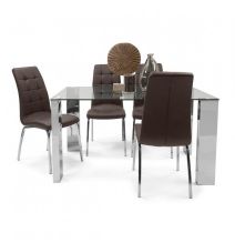 Mesa de Comedor con Tapa de Cristal Templado | Patas Metálicas | Dimensiones: 140 x 90 x 76 cm (Largo x Ancho x Alto)