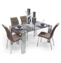 Mesa de Comedor con Tapa de Cristal Templado | Patas Metálicas | Dimensiones: 140 x 90 x 76 cm (Largo x Ancho x Alto)