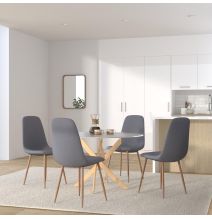 Mesa Redonda con Tapa de Cristal y Estructura Metálica Acabado Madera | Medidas: 110 x 73 cm