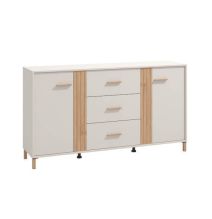 Aparador en Melamina Cashmere y Roble Artisan con Puertas, Mueble de Almacenaje - Medidas 163,5x40x90,5 cm