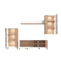 Composición de Salón en Roble Artisan y Blanco con Tiradores y Patas en Color Roble- Medidas 263x40x170 cm