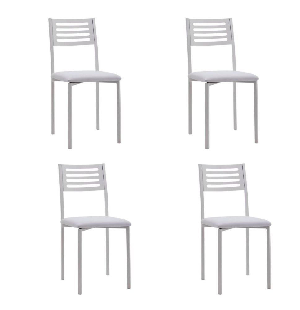 Juego de 4 Sillas de Cocina con Estructura y Patas Metálicas Blancas, Asiento Tapizado en PVC Blanco - Medidas 38,5x48,86 cm