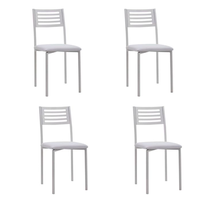 Juego de 4 Sillas de Cocina con Estructura y Patas Metálicas Blancas, Asiento Tapizado en PVC Blanco - Medidas 38,5x48,86 cm